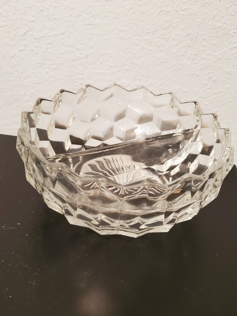 Vintage Fostoria Crystal Diamond Cube Cut Divided Party Server Relish Dish